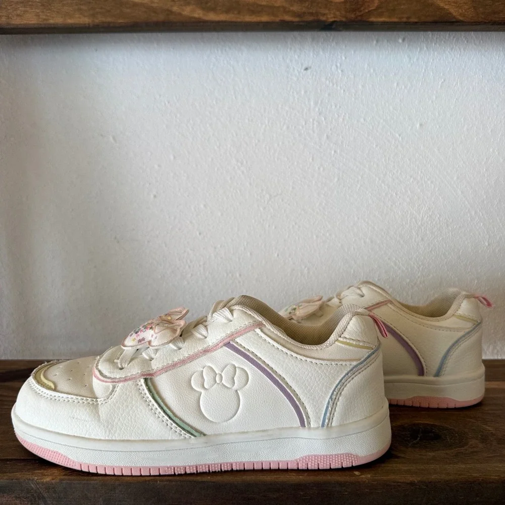 Disney Minnie Mouse White Pink Girls Sneakers Glitter Bow Shaker Size 2
